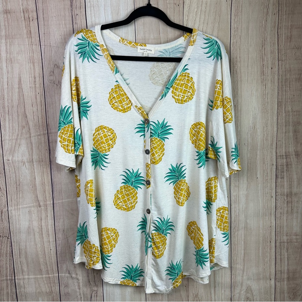 Pineapple Print Button-Down Shirt - White and Yellow
